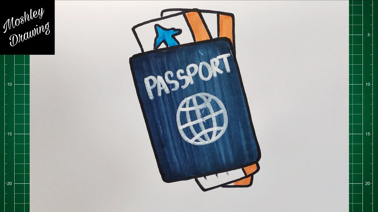 How to Draw Passport and Air Ticket Step by step 