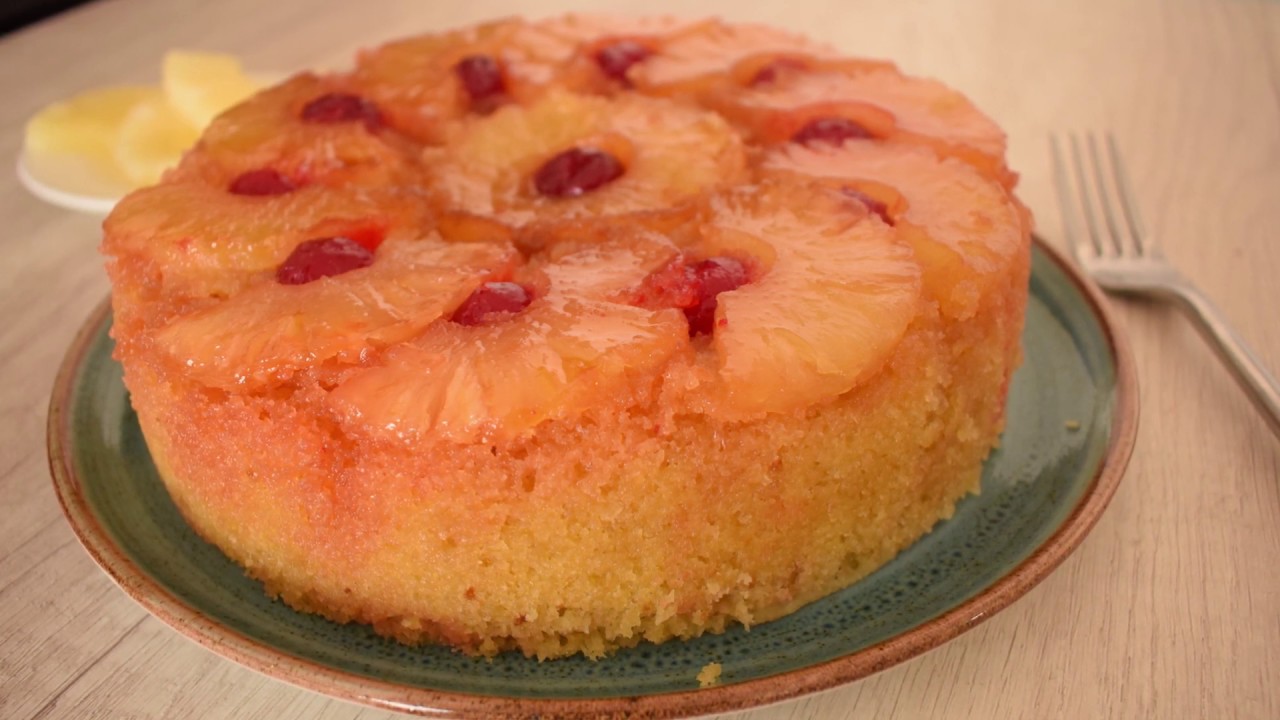 SIN HORNO Y SIN BATIDORA: ¡Torta invertida de piña !