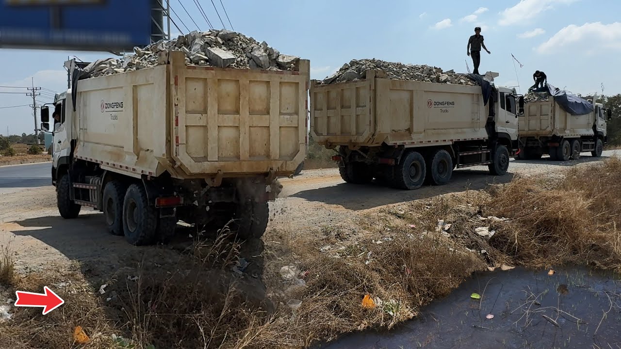 New Region!! Powerful 10-Wheel Trucks Start Filling Stone Huge Size & push by C3-Pro Bulldozer