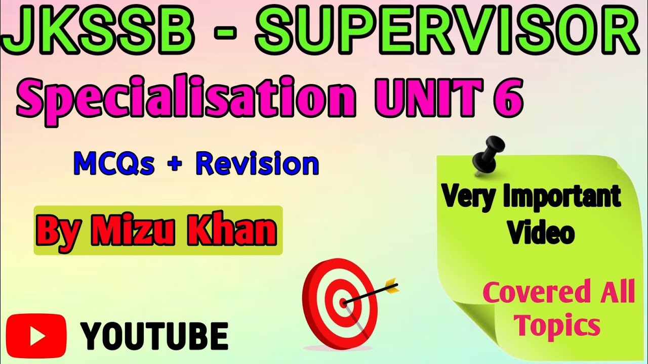 SPECIALIZATION UNIT 6 | MCQS + COMPLETE REVISION | FOR JKSSB FEMALE SUPERVISOR EXAM |  BY MIZU KHAN
