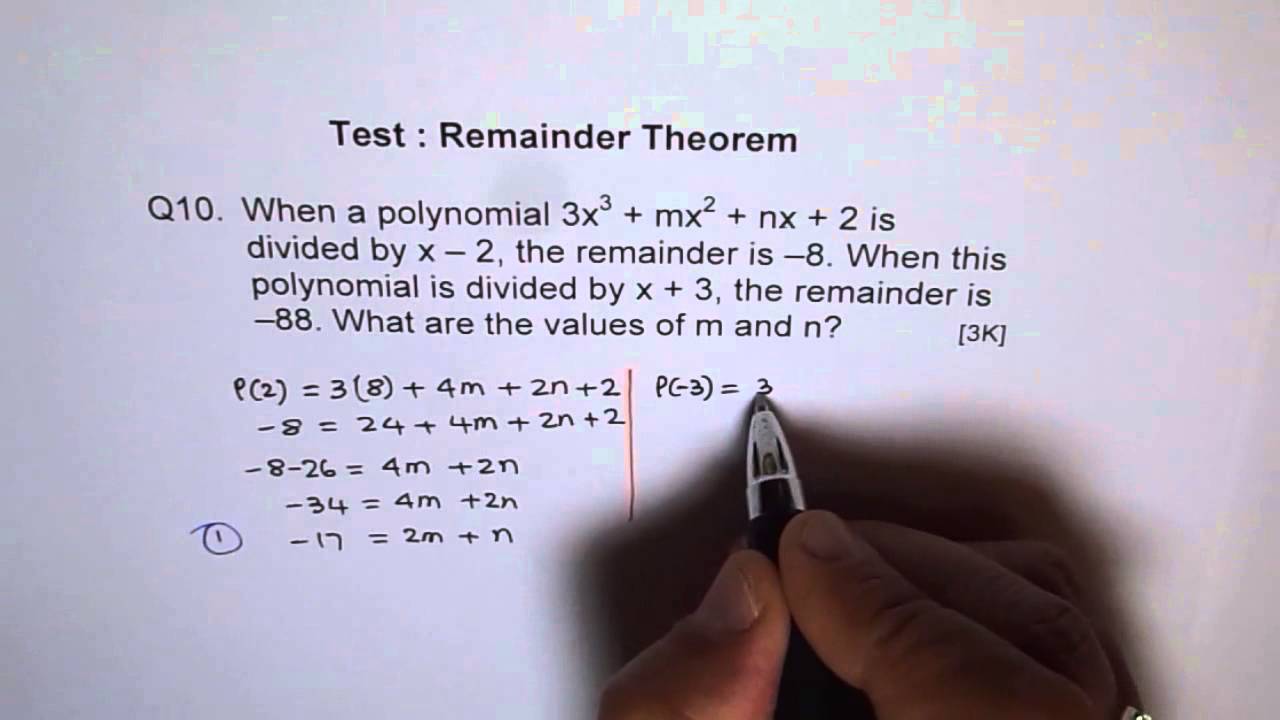 Find Coefficients From Given Remainders Using Remainder Theorem Q10