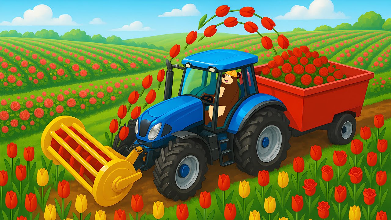 Farm Works: Tractor Growing & Harvesting Roses 🌹🚜 | Vehicles Farm Animated