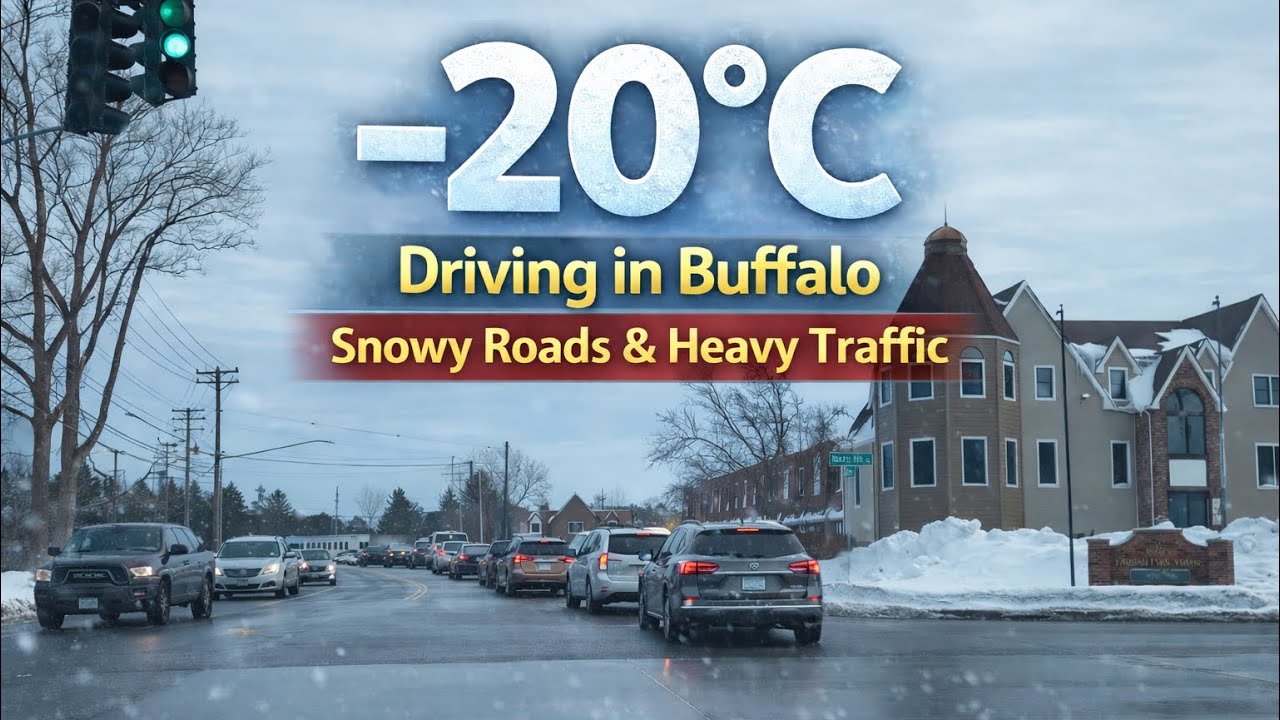 Driving in Buffalo, New York 🇺🇸 | Snowy Roads & Heavy Traffic from Inside the Car.. -20°C