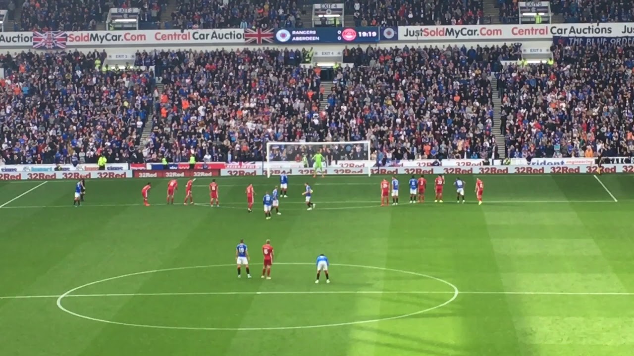 Rangers 5-0 Aberdeen, Player Walk Out Fans sing Simply The Best, Blue Sea of Ibrox Tav Pens included