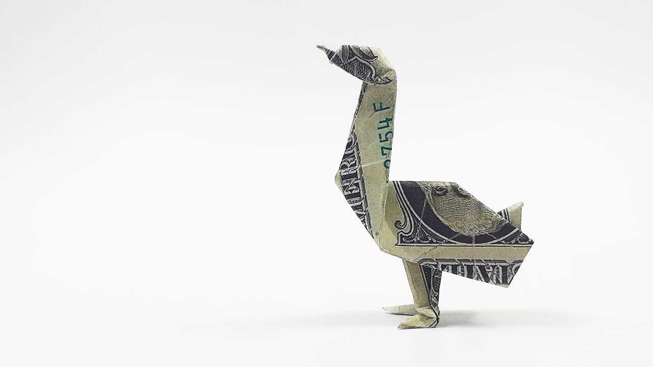 MONEY ORIGAMI GOOSE FROM $1 DOLLAR BILL - ORIGAMI TUTORIAL - DESIGNED BY JOHN MONTROLL