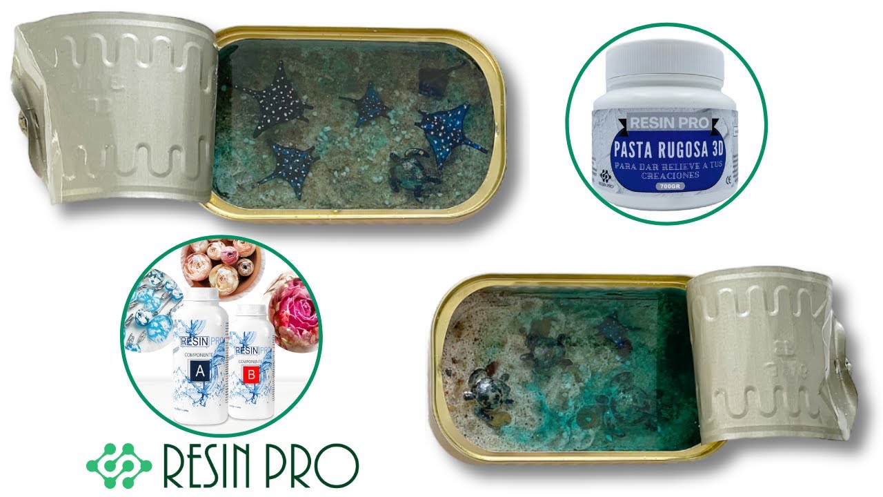 Fondo marino 3D dentro de latas de conserva con resina de Resin Pro