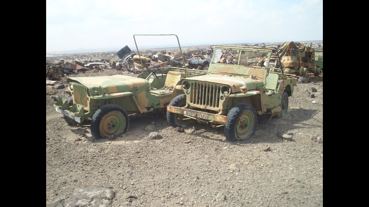 Military Scrap yard full of Jeeps in Djibouti. East Africa