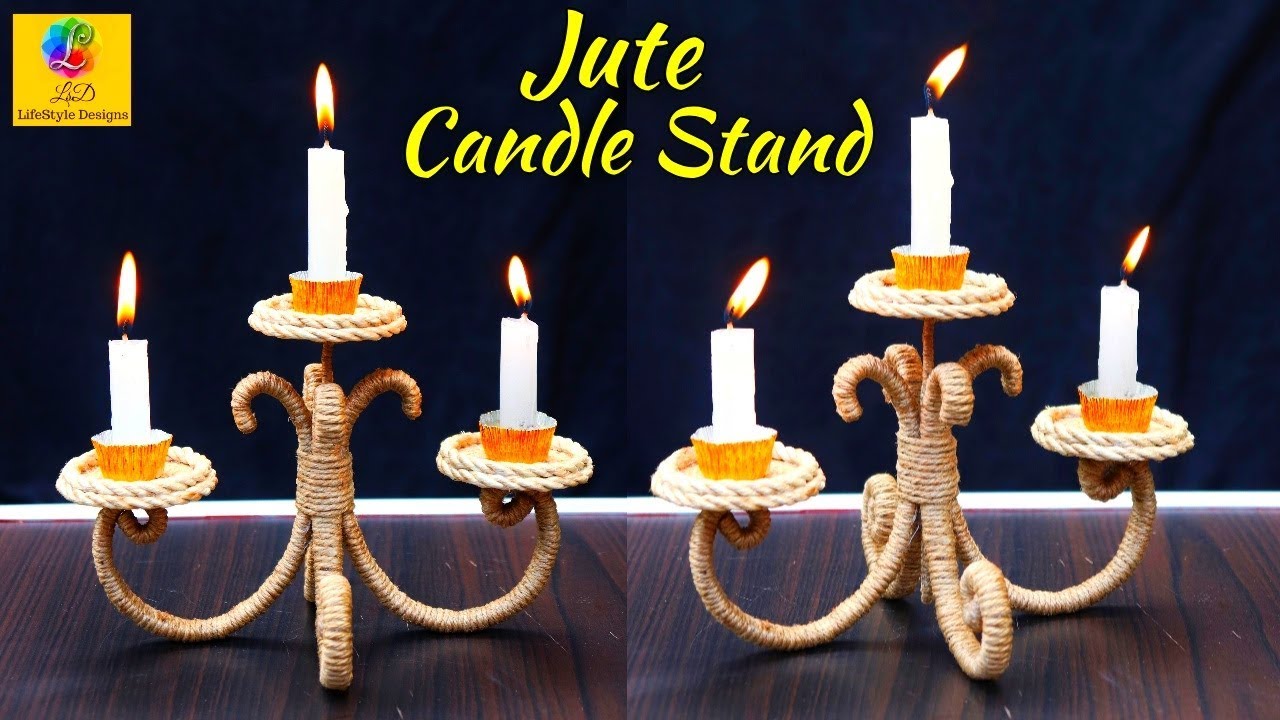 DIY Candle Stand Out of Jute Rope and Metal Wire | Beautiful Handmade Jute Showpiece Craft Idea