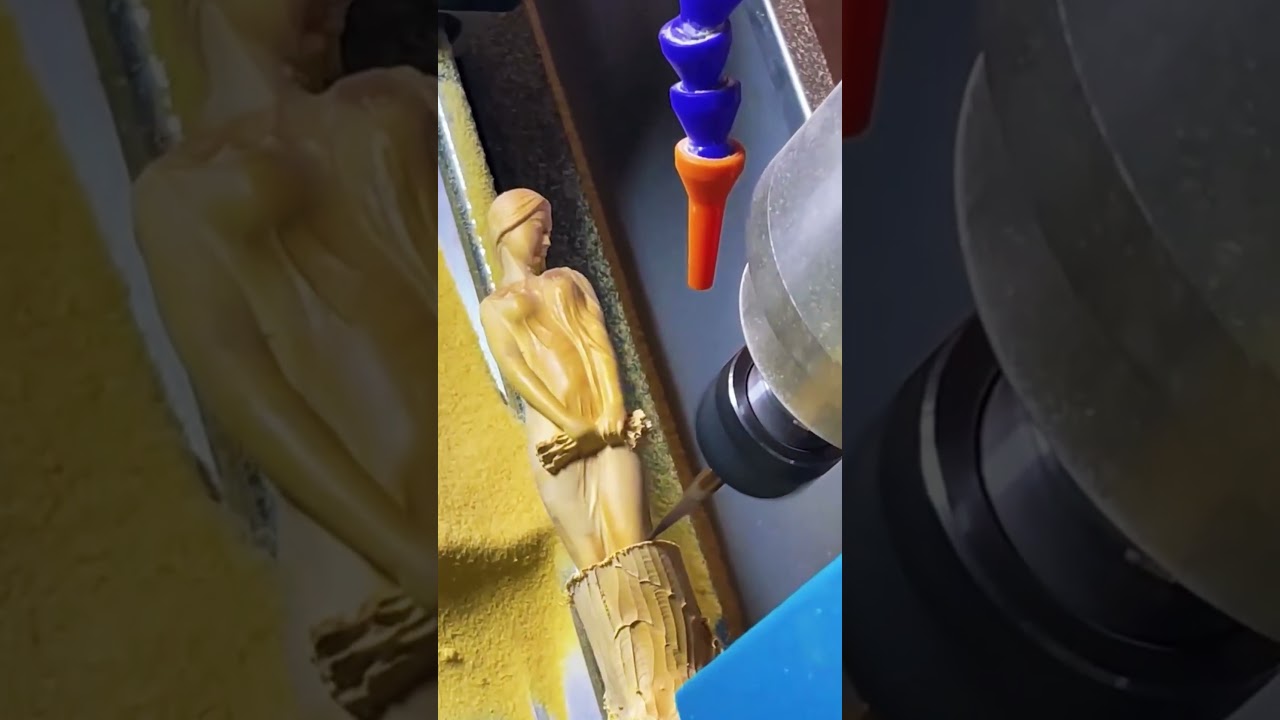 3D CNC Wood Carving Machine Makes Stunning Statue #3DCarving #CNCWood #WoodSculpture #WoodArt