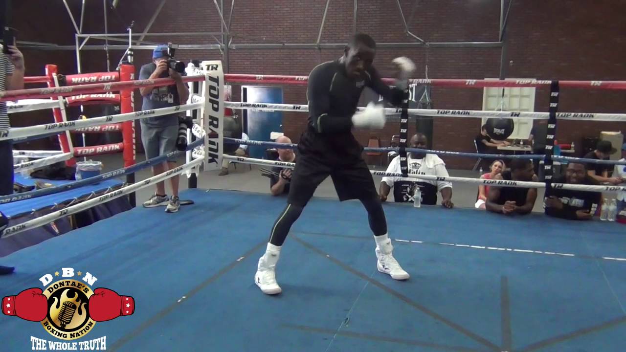 TERENCE CRAWFORD PUTS ON A SHOW AT MEDIA WORKOUT FOR VIKTOR POSTOL