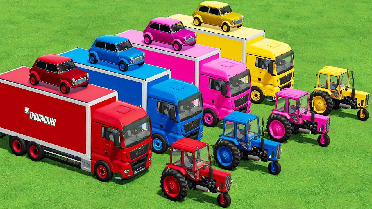Transport Of Colors! 3 Wheels MTZ Tractor and Car Transport to Sell Point! Farming Simulator 22