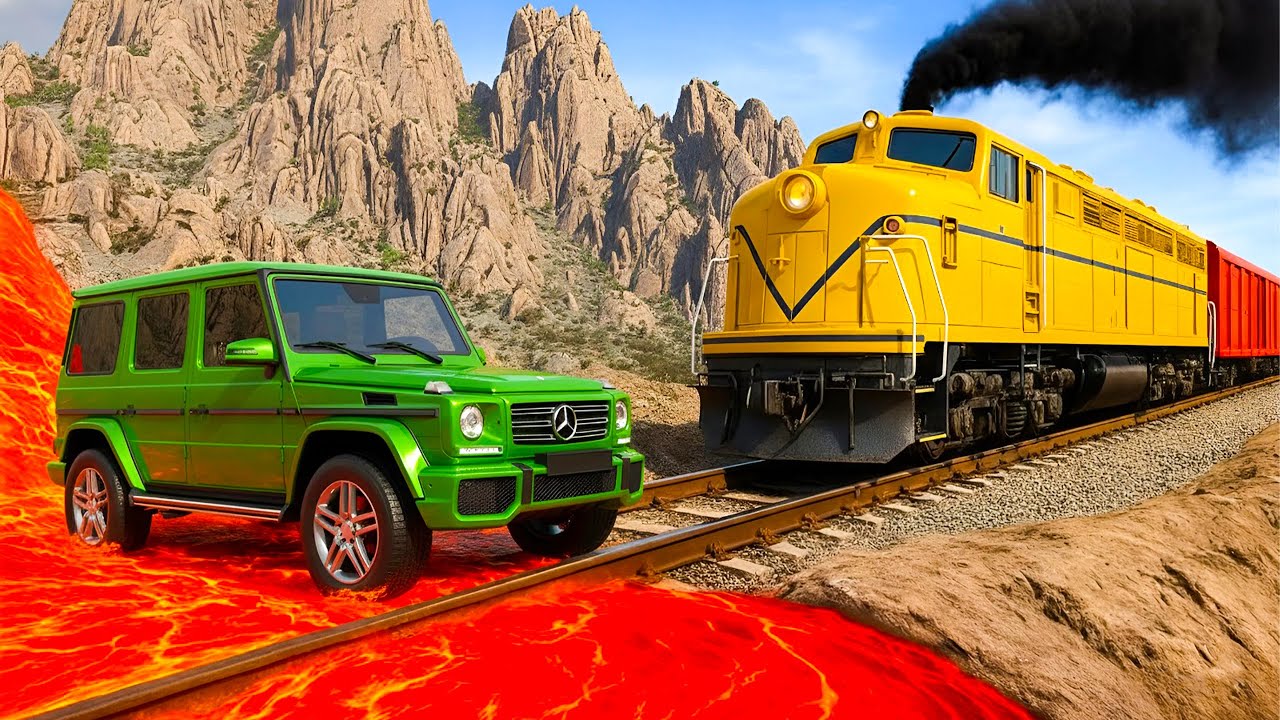 Trains vs Lava Crosses Rairoad - Cars vs INCOMPLETE Road #3 - BeamNG.drive Fails & Crashes 2025