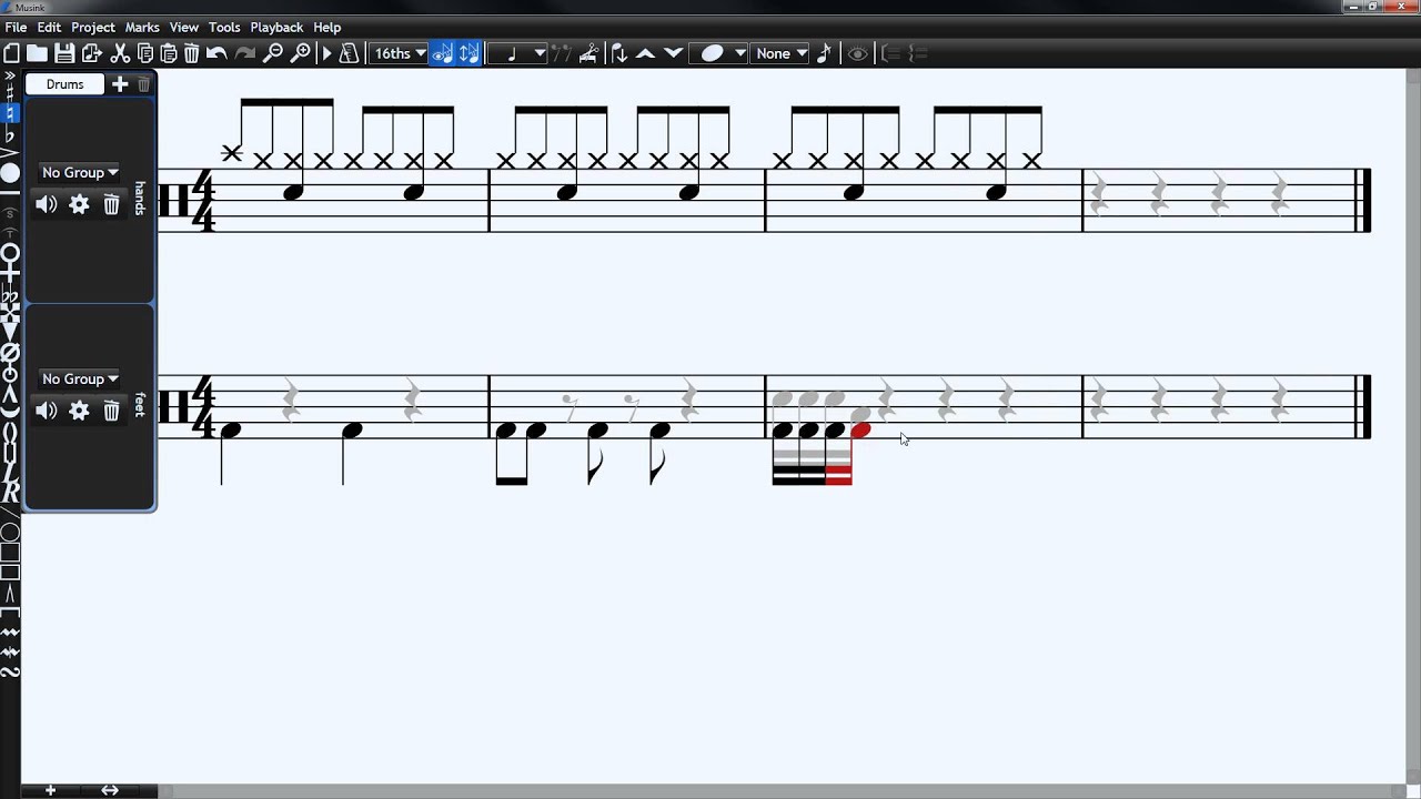 Writing drum music with Musink music composition notation software