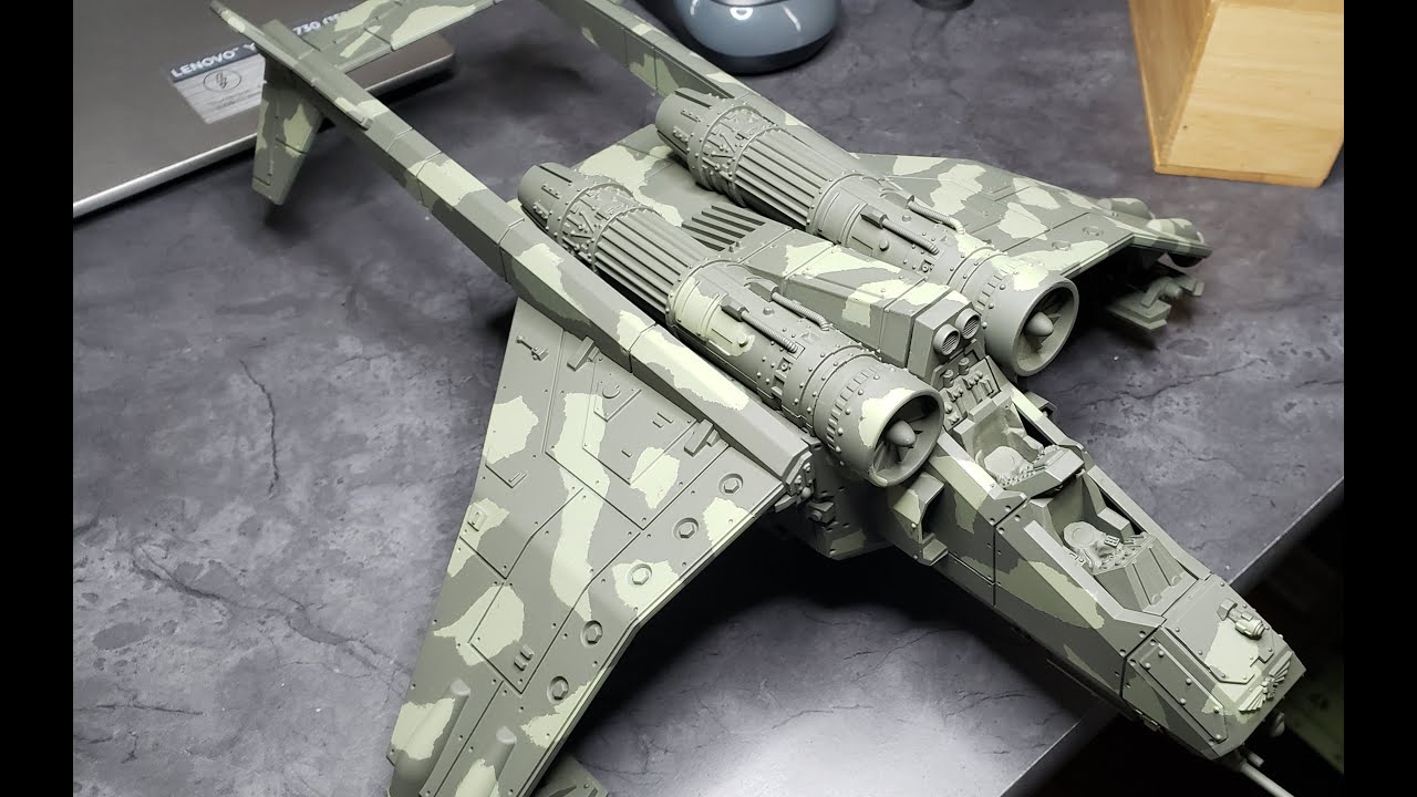 Easy rattle can masking tape Camouflage on a Warhammer 40k Astra Militarum Valkyrie