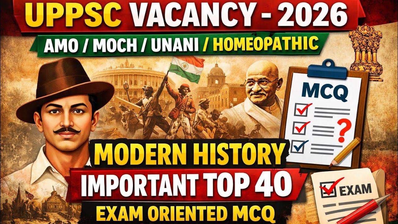 UPPSC VACCANY -2026 GK/GS- TOPIC (MODERN HISTORY) IMPORTANT TOP 40 EXAM ORIENTED MCQ || 