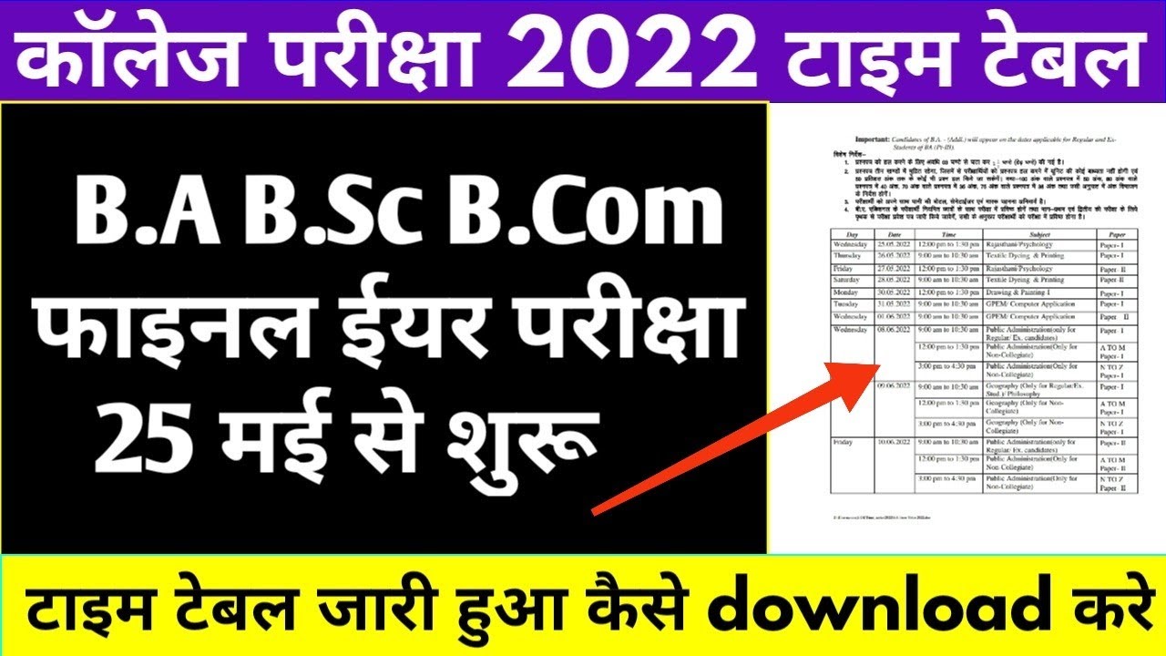 B.A B.Sc B.Com 3rd Year Time Table 2022 जारी हुआ ।College Exam Date 2022 | 25 मई से शुरू होगी एग्जाम