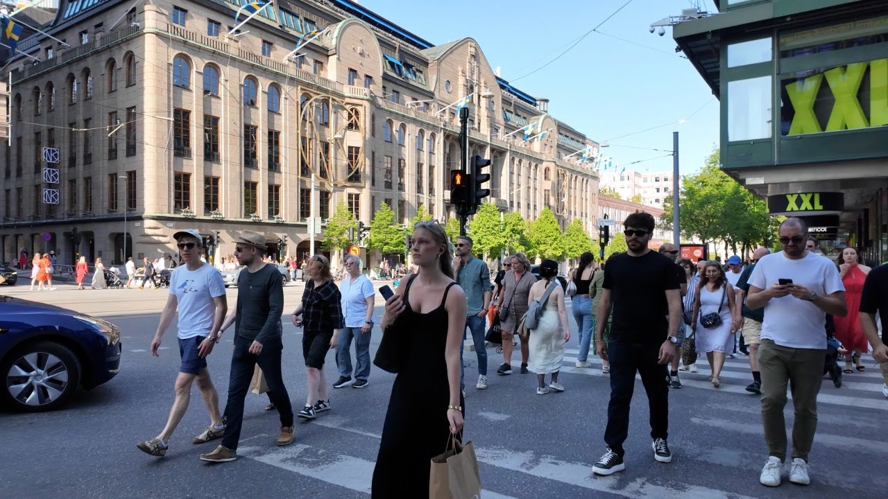 Stockholm, Sweden - Crowded Summer City Walk Tour | - 4K