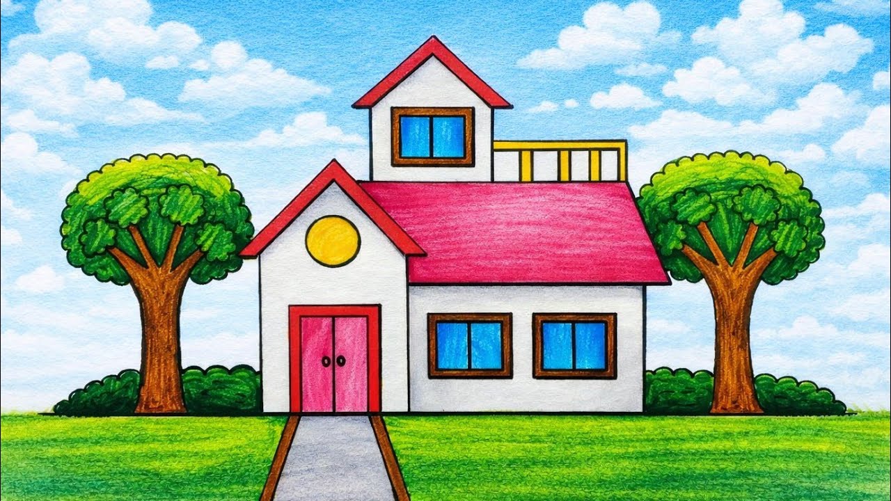 How to draw House/Home drawing/ghar ka chitra| घर कैसे बनाएं/घर का चित्र | Drawing/House drawing|