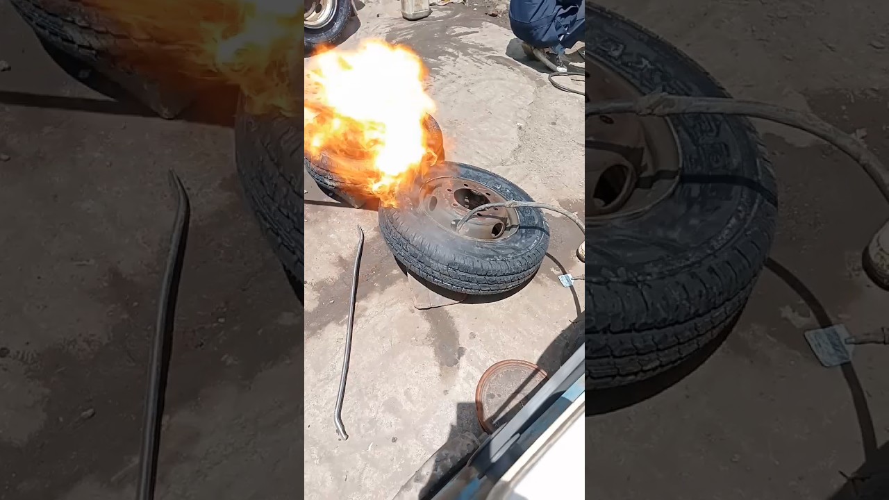 Seating a unmanageable tire bead with fire by force by fire technique!😲🔥💥💥