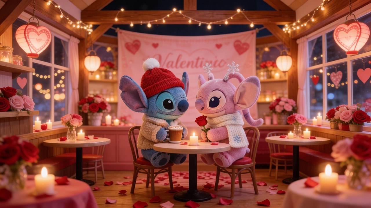 Stitch & Angel Valentine Coffee Time 💖 Chill Jazz Lofi for Work & Focus ☕ Soft Romantic Vibes