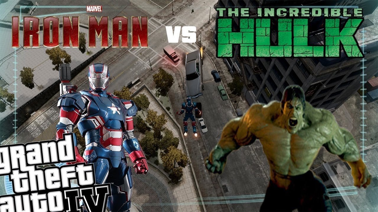 GTA IV Iron Man Mod + Hulk Mod - Iron Patriot vs The Incredible Hulk