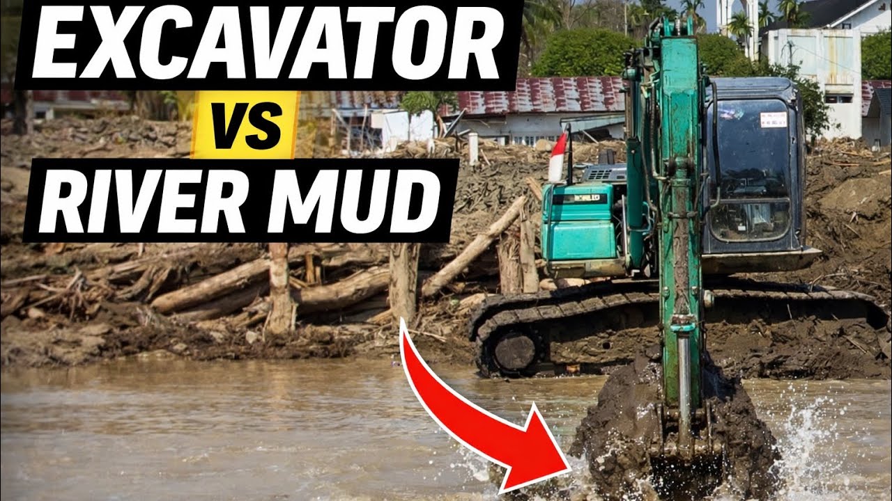 Excavator Battles Riverbank Mud | Heavy Equipment at Work