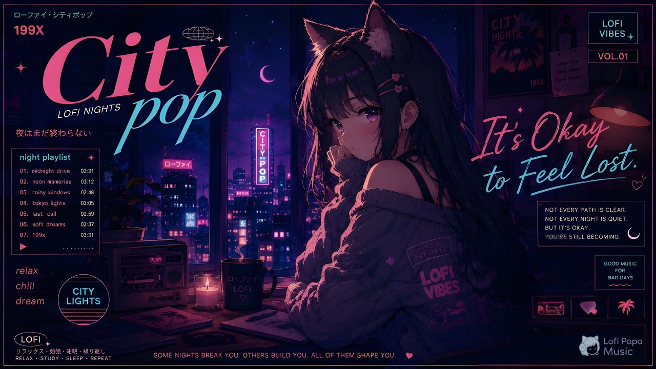 LIVE 24/7 🎧 Neko Girl Lofi ❄️ Chill Beats to Relax, Study & Sleep | Cozy Winter Night Ambience
