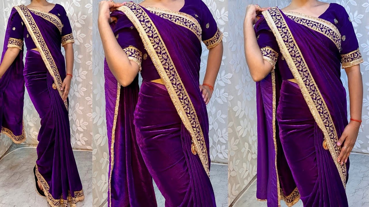 HOW TO DRAPE VELVET SAREE PERFECTLY TO LOOK SLIM|VELVET SAREE DRAPING TRICK|HINDI