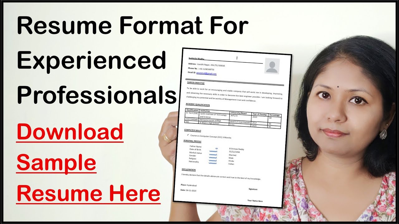 Resume Format For Experienced Professionals - Download Sample Resume Here
