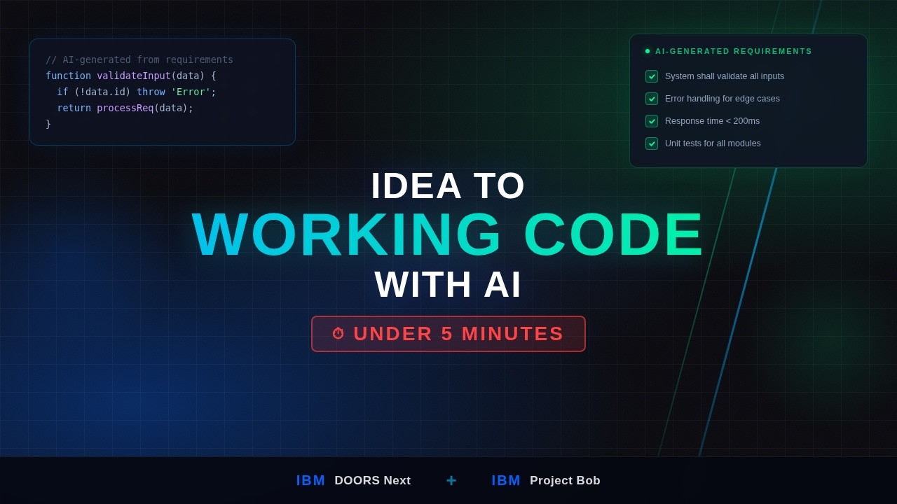 From Idea to Working Software in 5 Minutes Using IBM AI (DOORS Next AI + Project Bob)