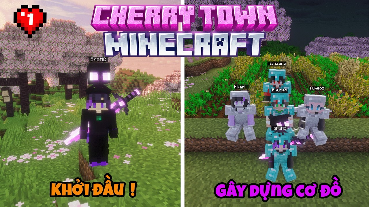 MINECRAFT CHERRY TOWN TẬP 1 GÂY DỰNG CƠ ĐỒ !