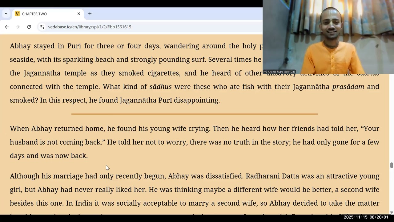 Srila Prabhupada Lilamrita Chapter 2 Day 5 15th Nov 2025 HG Ananta Rupa Gaur Das