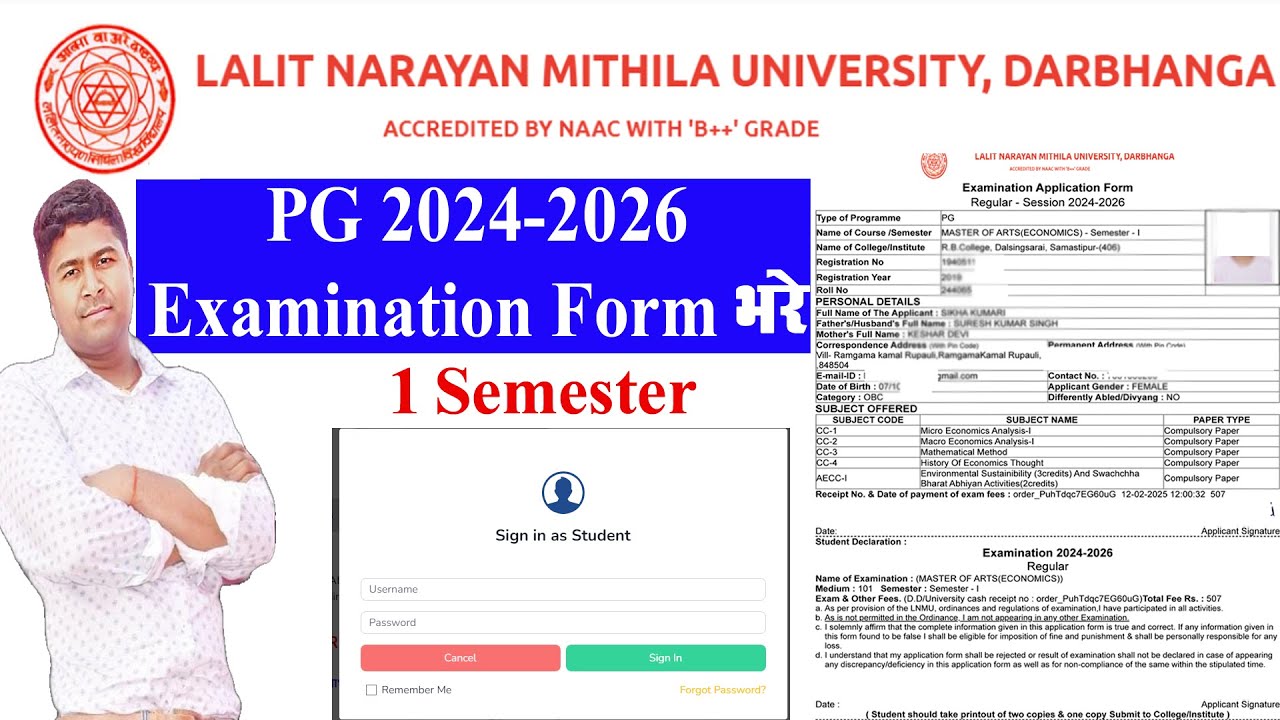 LNMU DHAHRBHAGA PG 1 semester exams forms fill. Mithala University Pg examination Form