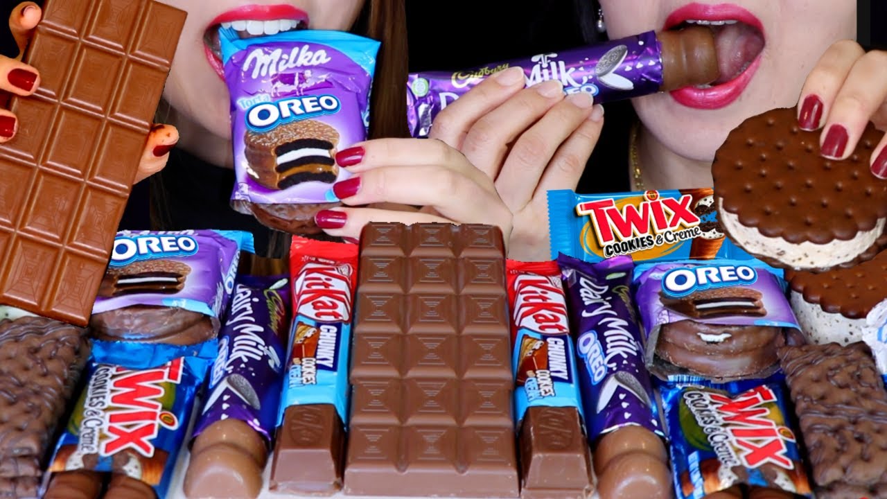 ASMR MILKA OREO TORTA, KITKAT CHUNKY, TWIX COOKIES & CREME, CADBURY, HERSHEY'S EGG, ICE CREAM 먹방