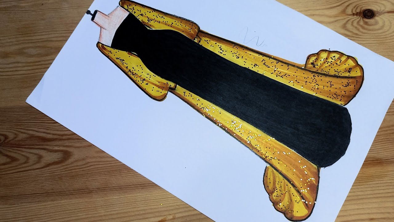 تعلم رسم فستان بنات أصفر سهل و جميل للمبتدئين💛🖤/ رسم فساتين/ drawing dresses girls/ drawing easy