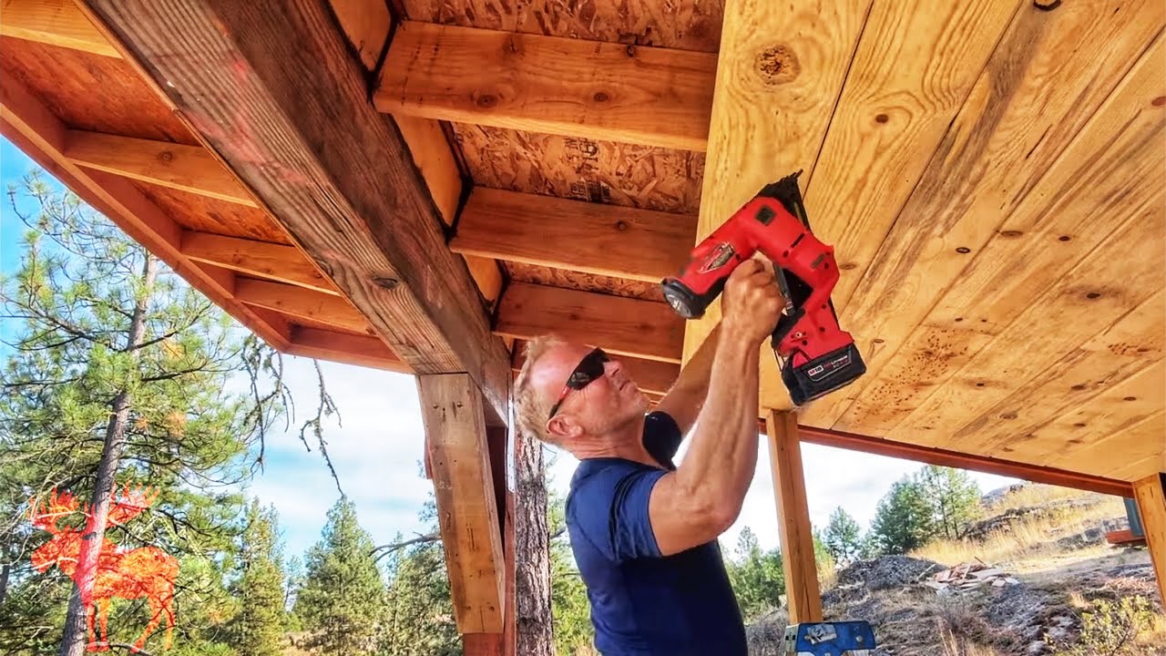 Installing Blue Pine Shiplap on an Outdoor Kitchen Ceiling. Build #13