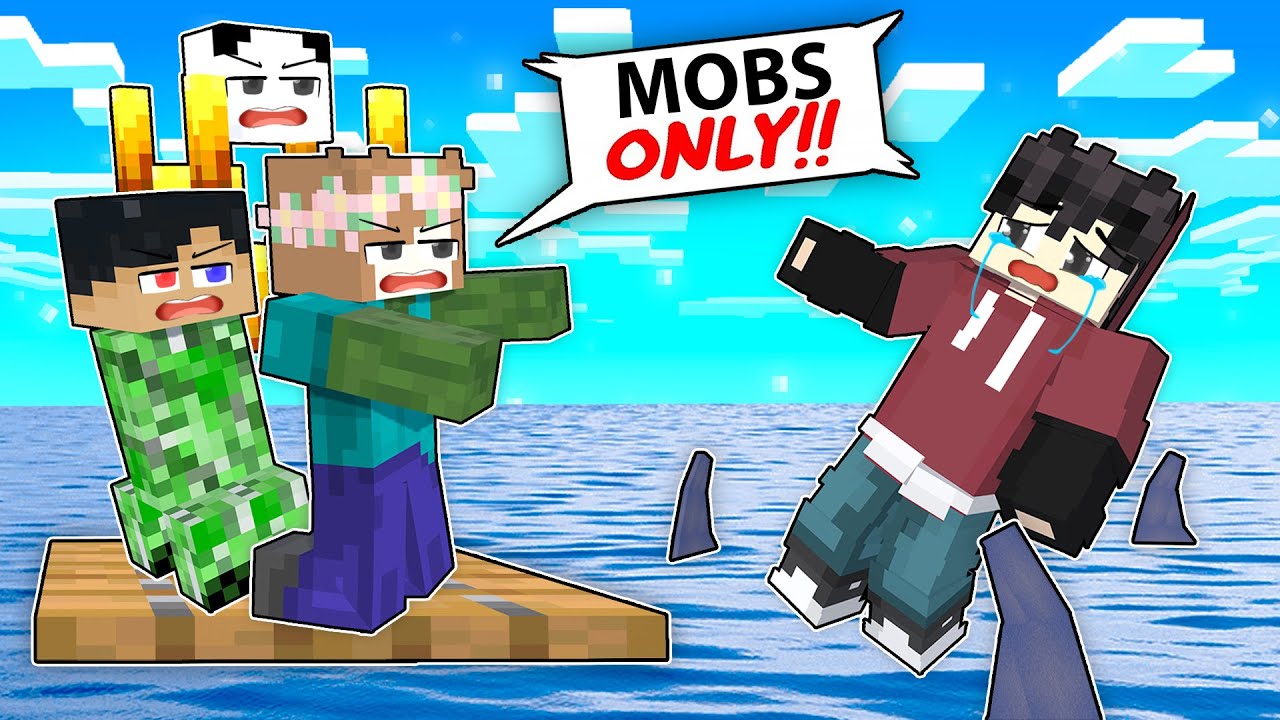 TRAPPED On ONE RAFT as a MOBS in Minecraft!