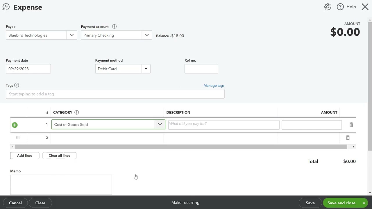 Creating an Expense in Quickbooks Online.  Recording a Purchase.  What is an Expense?