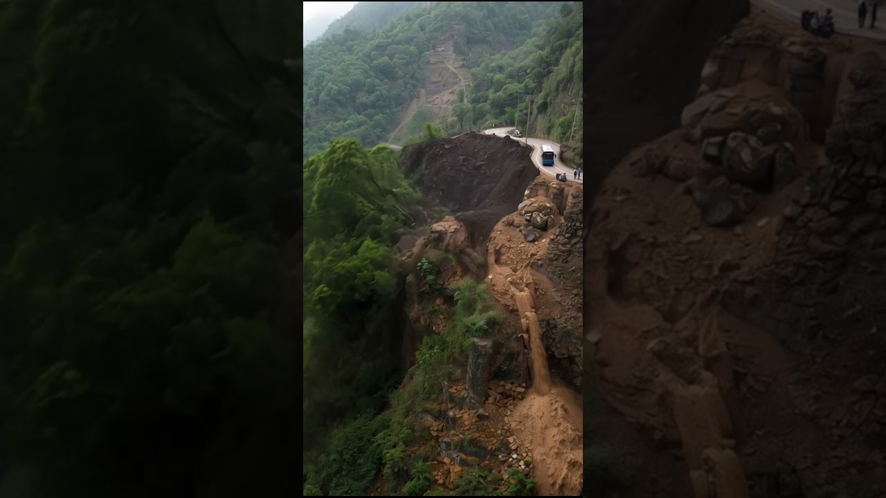 Landslide #Landslide #Mudslide #Mudflow #DebrisFlow #NaturalDisaster #MountainRoad #AIPrompt