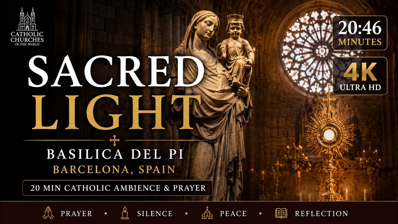 Catholic Church Ambience in Basilica del Pi, Barcelona Spain (20 Min Prayer)