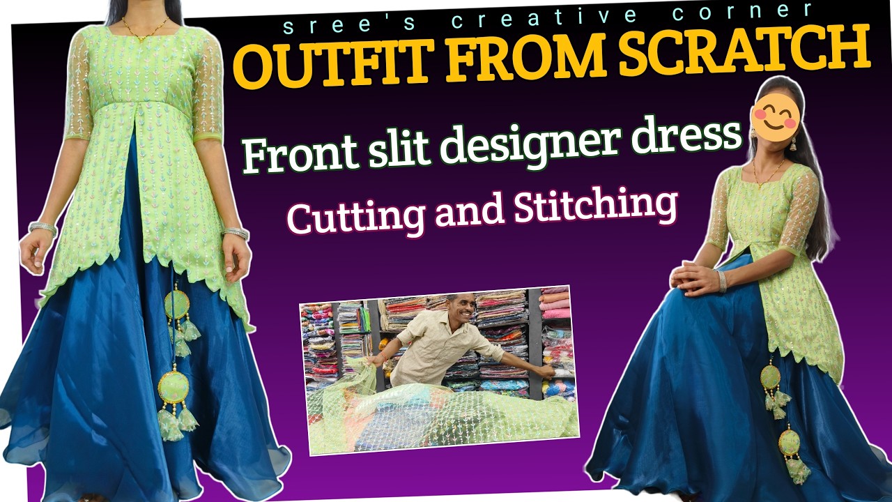 Designer Front Slit Dress Cutting and Stitching | Tail cut top with Cutwork model and Lehanga