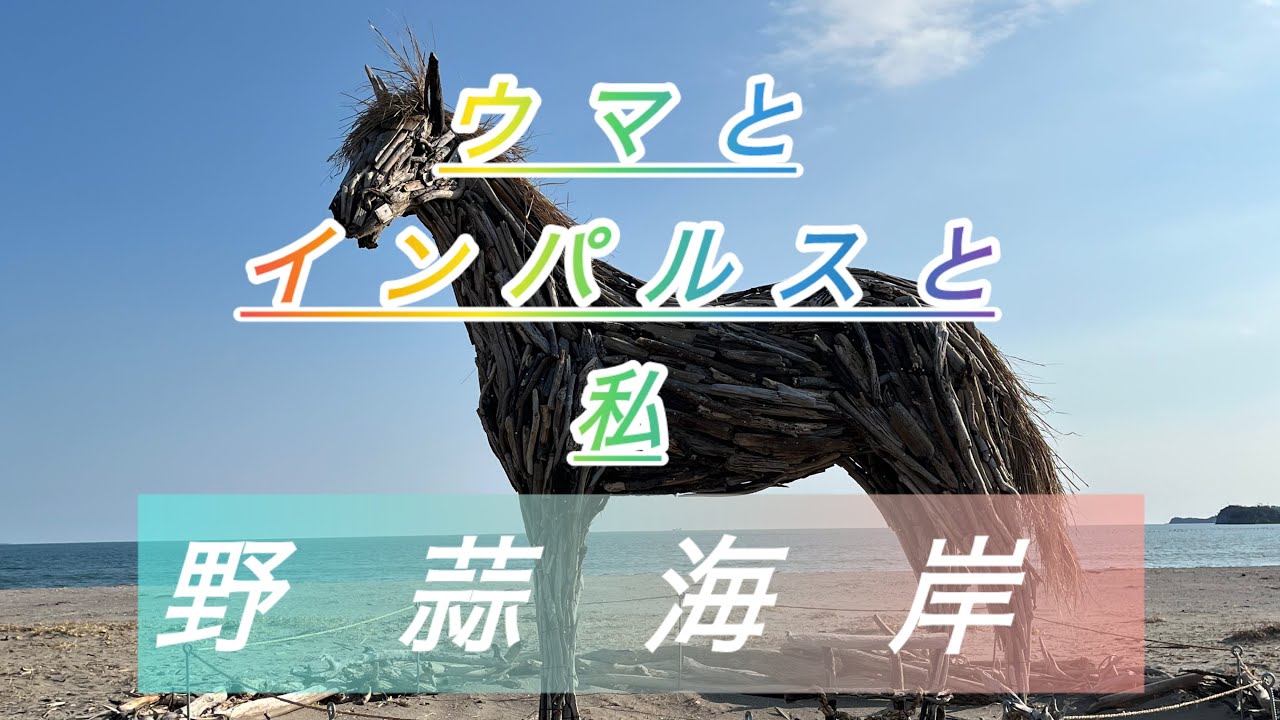 午見るついでに酉目撃する金髪幸運野郎#野蒜海岸#流木の馬#ブルーインパルス