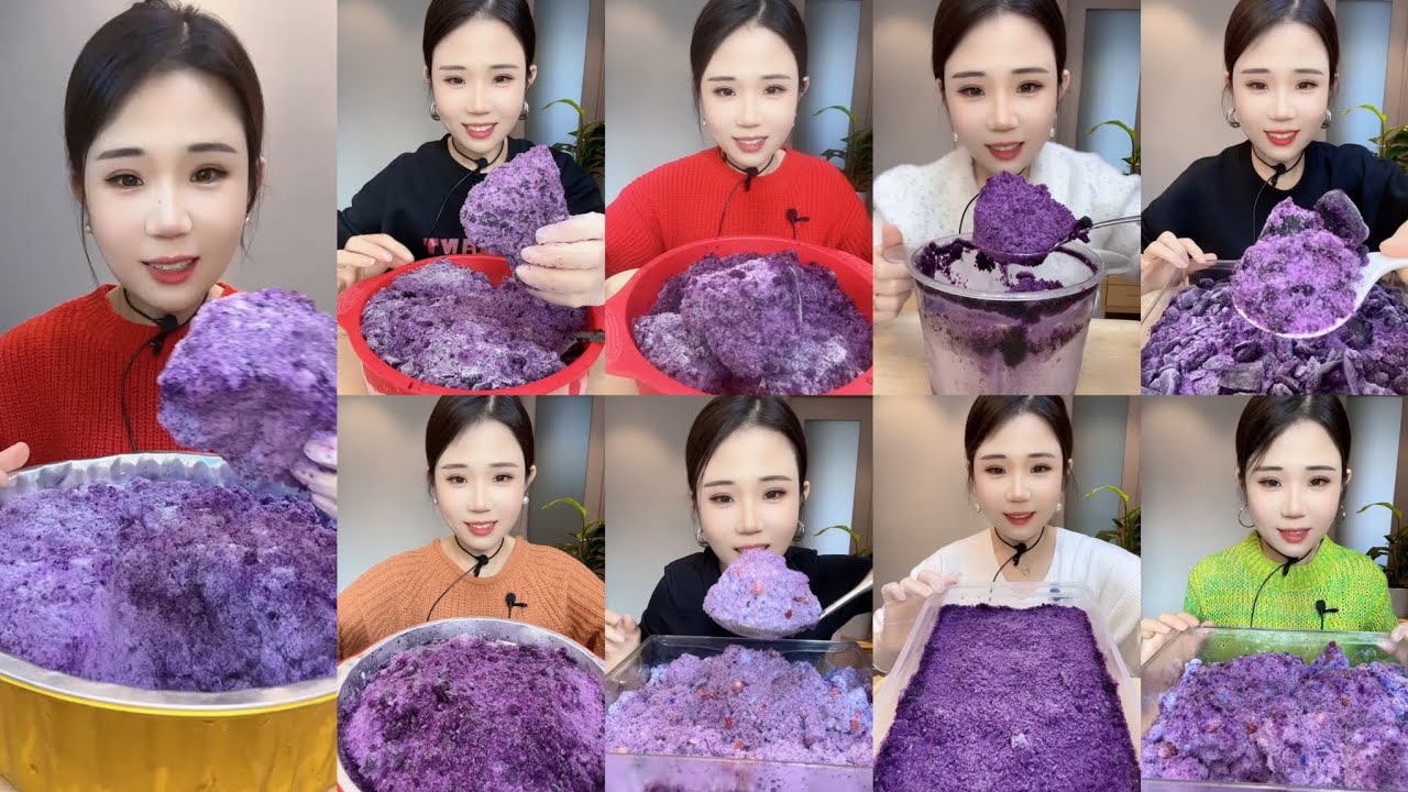 ASMR YY ICE EATING / PURPLE SHAVED ICE COMPILATION