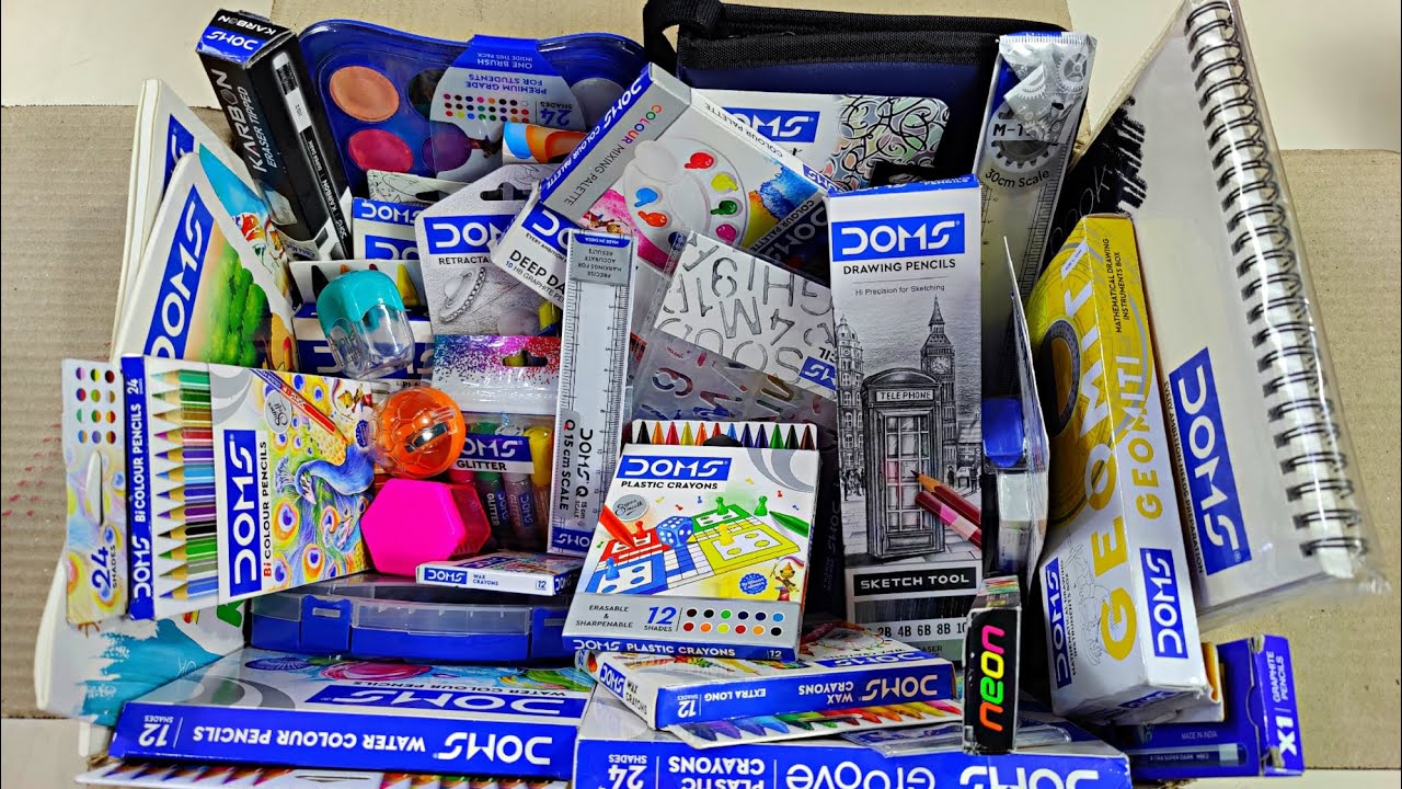 Unboxing Doms Stationery Collection, Doms Pencil case, Colour, Travel kit, Pencil,  Eraser, 3in1 kit