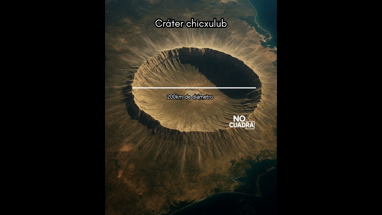 El meteorito de 10 km cre&oacute; el cr&aacute;ter Chicxulub de 200 km, causando la extinci&oacute;n de dinosaurios.