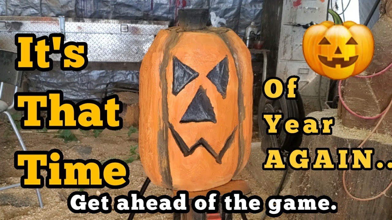 Chainsaw carving a Wooden Pumpkin 🎃
