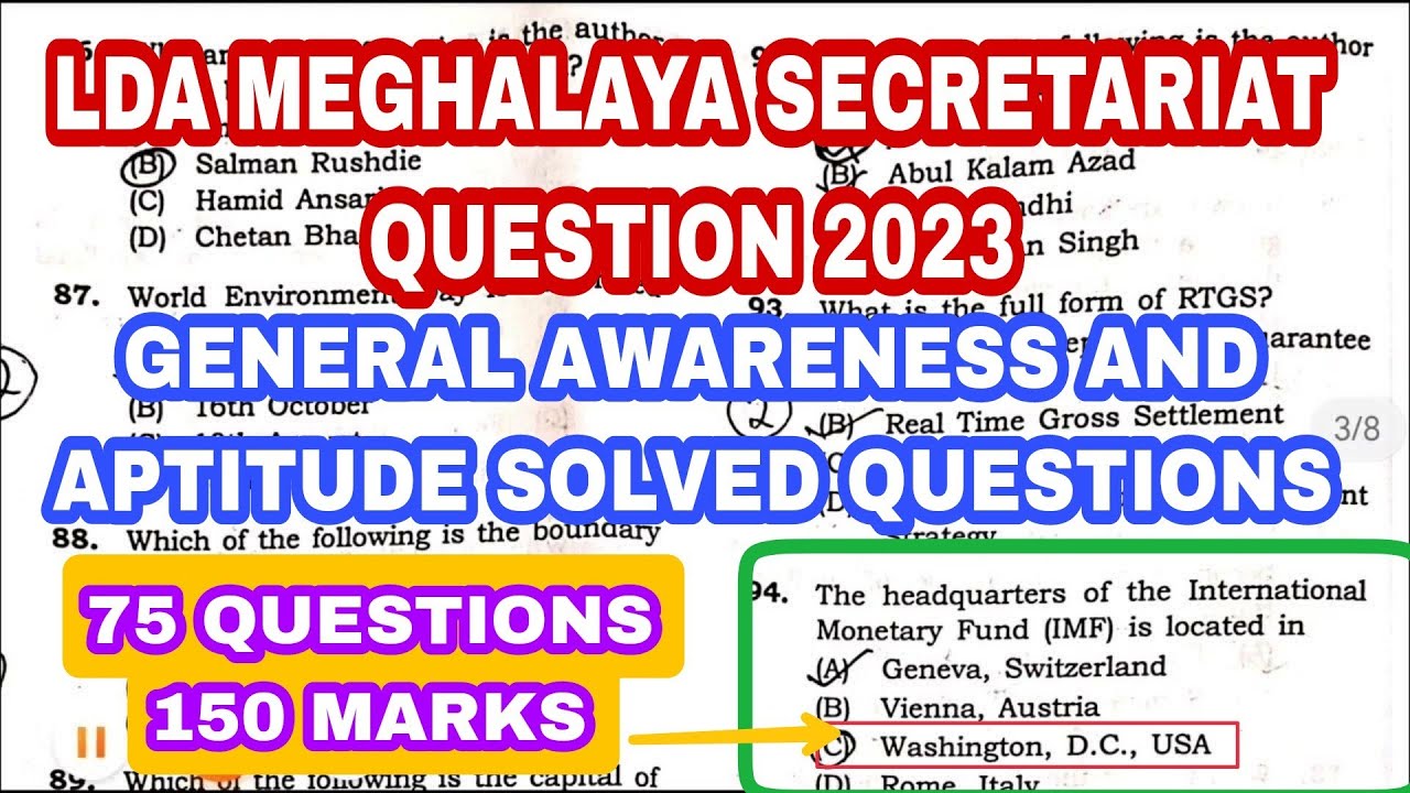 GENERAL AWARENESS AND APTITUDE SOLVED QUESTION|MPSC LDA QUESTION MEGHALAYA SECRETARIAT 2024