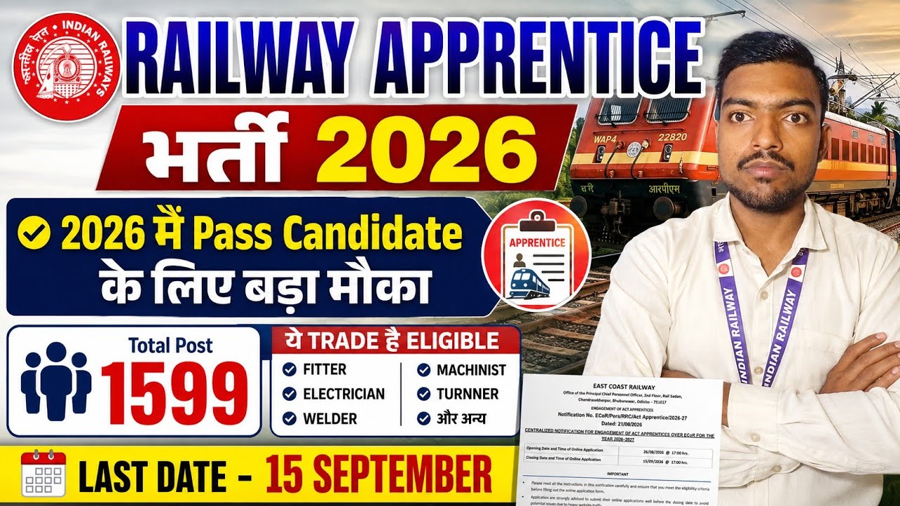 लो आ गयी एक और Railway Apprentice 2026 मे iti pass के लिए तोहफा | Railway Apprentice New Bharti 2026