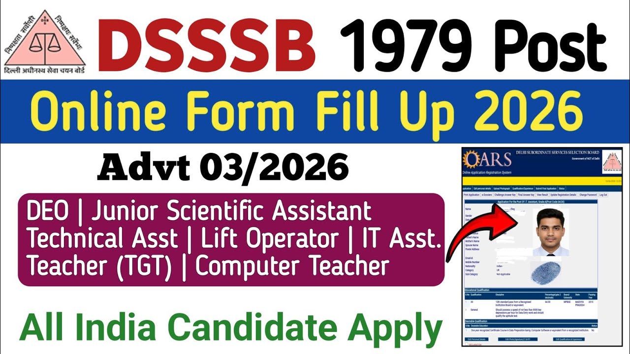 DSSSB Online Form Fill 2026|DSSSB Scientific Assistant Online Form Fill 2026|DSSSB IT Assistant Form