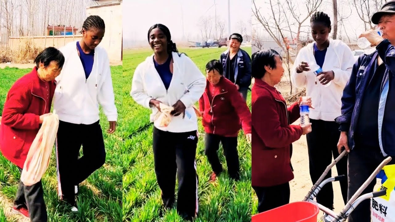 Angelina and her mother-in-law spread fertilizer on the field